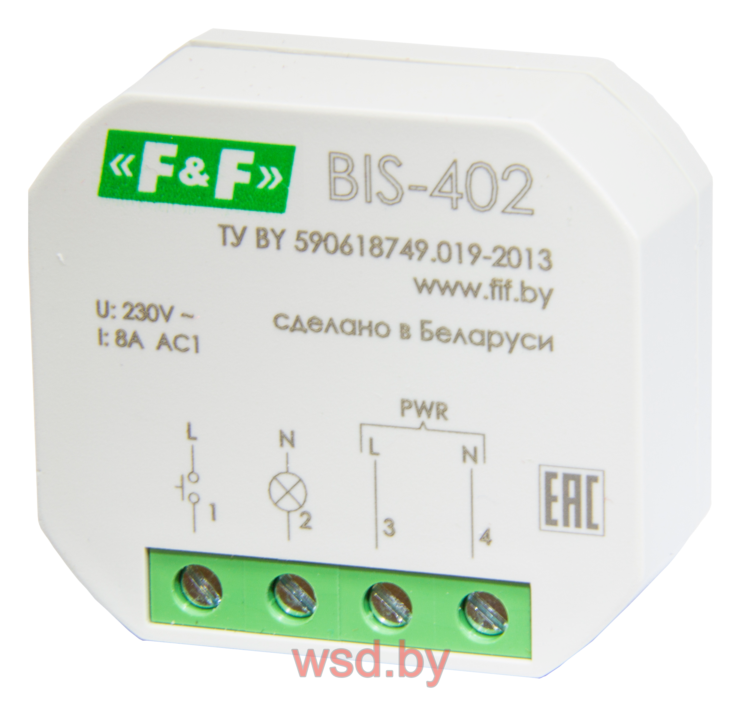 BIS-402 для установки в монтажную коробку Ø 60мм 230В AC 8А 1NO IP40